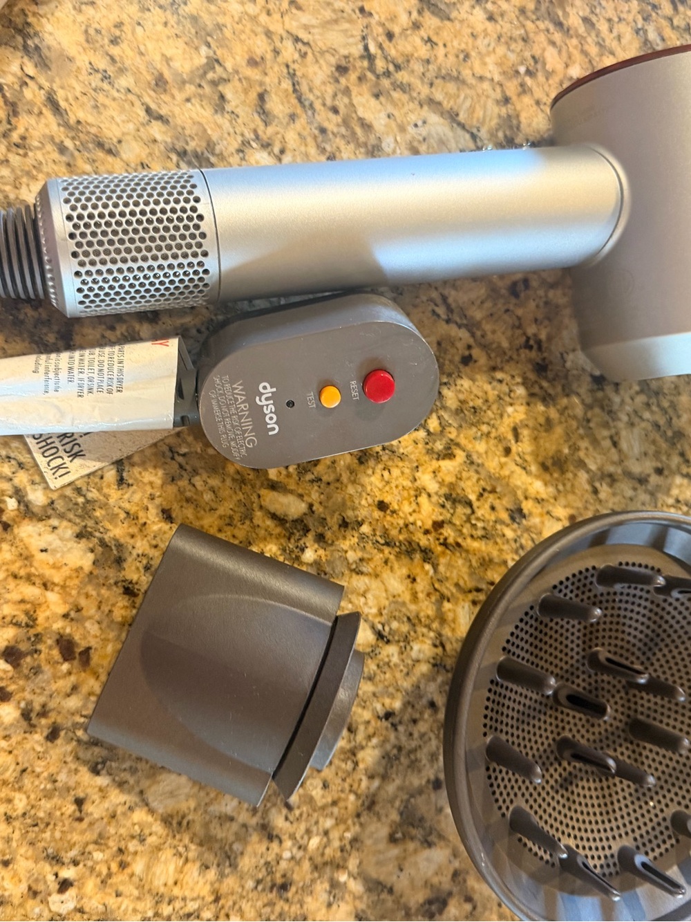 Dyson Silver and Dark Gray Hair Dryer with Nozzle & Diffuser